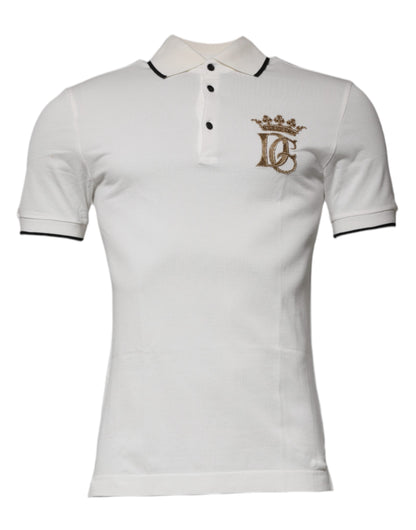 Dolce &amp; Gabbana – Poloshirt aus Baumwolle mit Kragen und Krone in Off-White