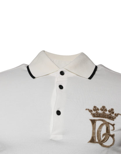Dolce &amp; Gabbana – Poloshirt aus Baumwolle mit Kragen und Krone in Off-White