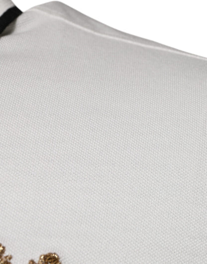Dolce &amp; Gabbana – Poloshirt aus Baumwolle mit Kragen und Krone in Off-White
