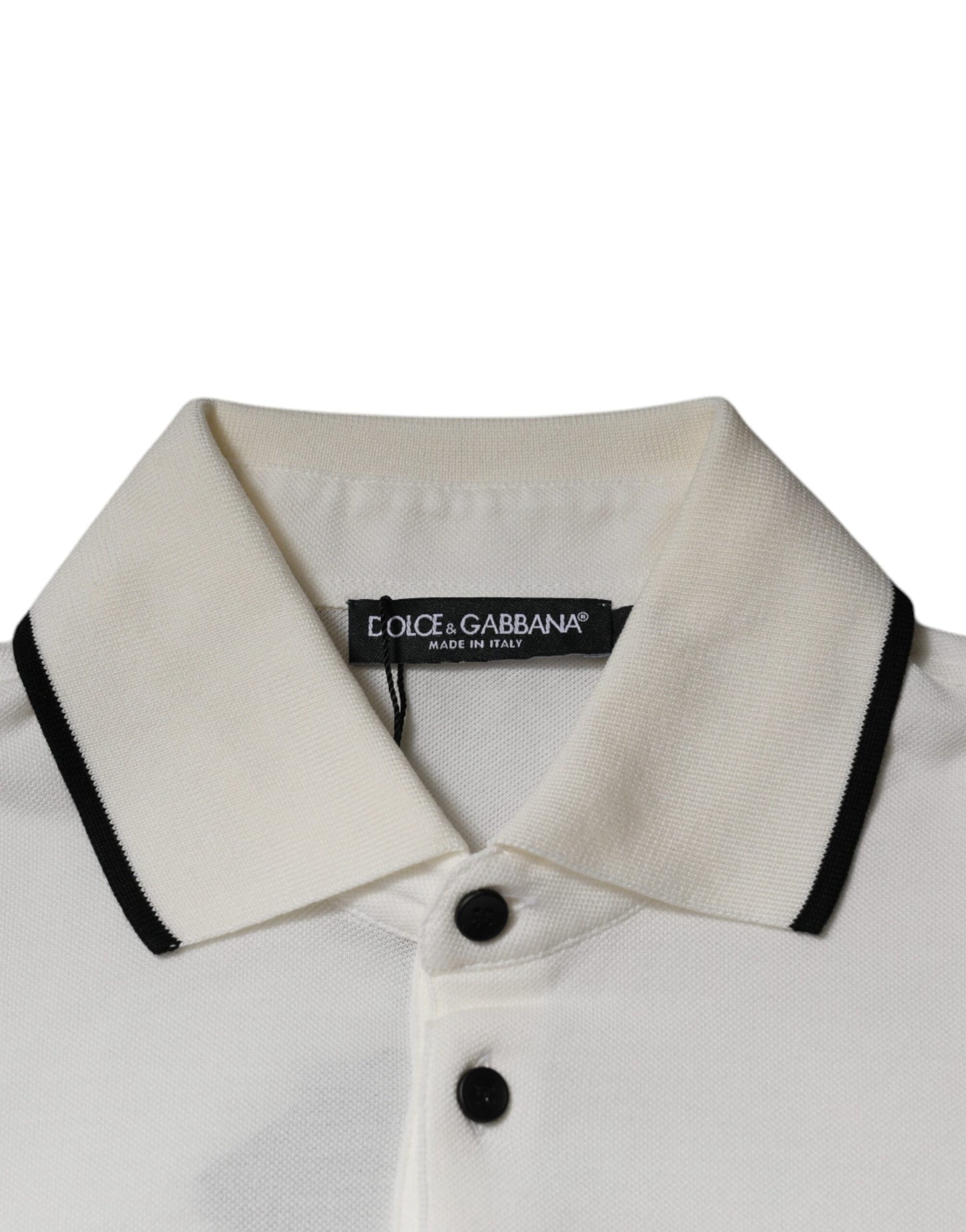 Dolce &amp; Gabbana – Poloshirt aus Baumwolle mit Kragen und Krone in Off-White