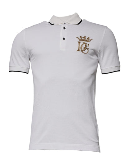 Dolce &amp; Gabbana – Poloshirt aus Baumwolle mit Kragen und Krone in Off-White