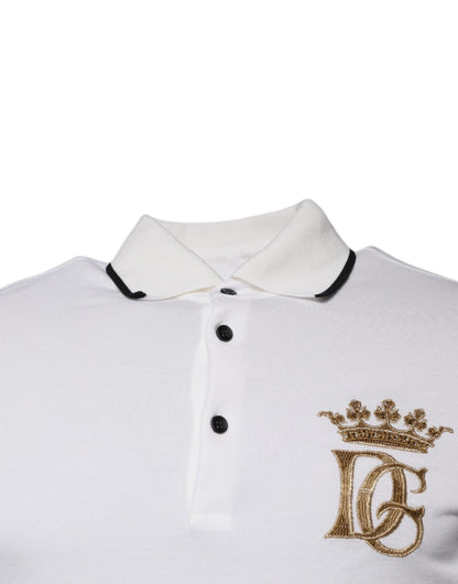 Dolce &amp; Gabbana – Poloshirt aus Baumwolle mit Kragen und Krone in Off-White
