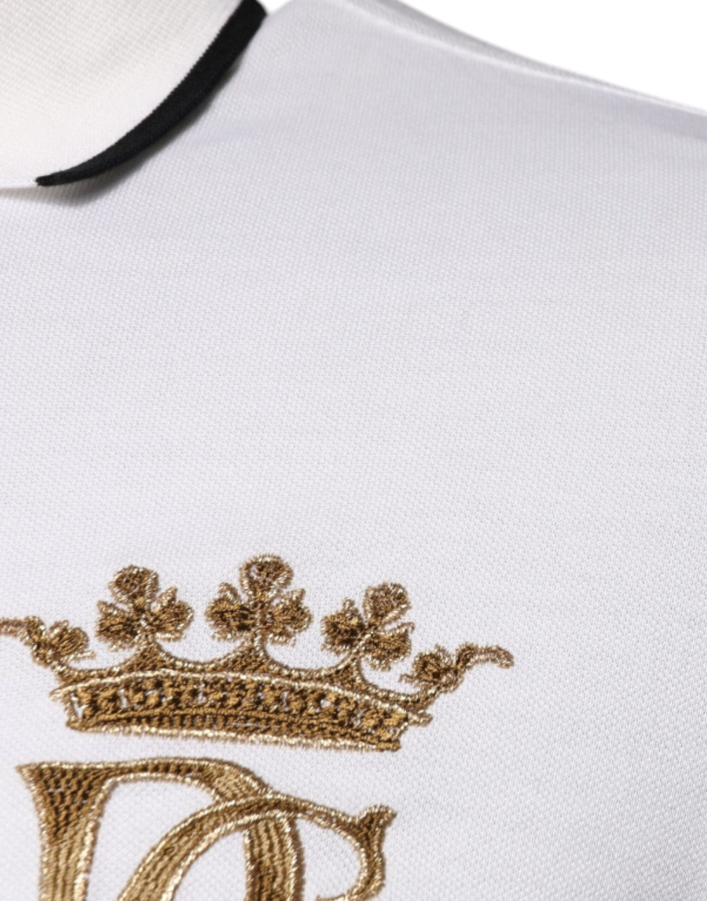 Dolce &amp; Gabbana – Poloshirt aus Baumwolle mit Kragen und Krone in Off-White