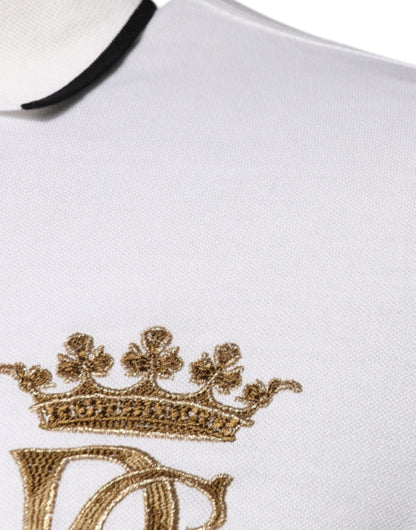 Dolce &amp; Gabbana – Poloshirt aus Baumwolle mit Kragen und Krone in Off-White