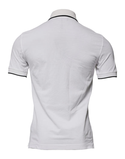 Dolce &amp; Gabbana – Poloshirt aus Baumwolle mit Kragen und Krone in Off-White
