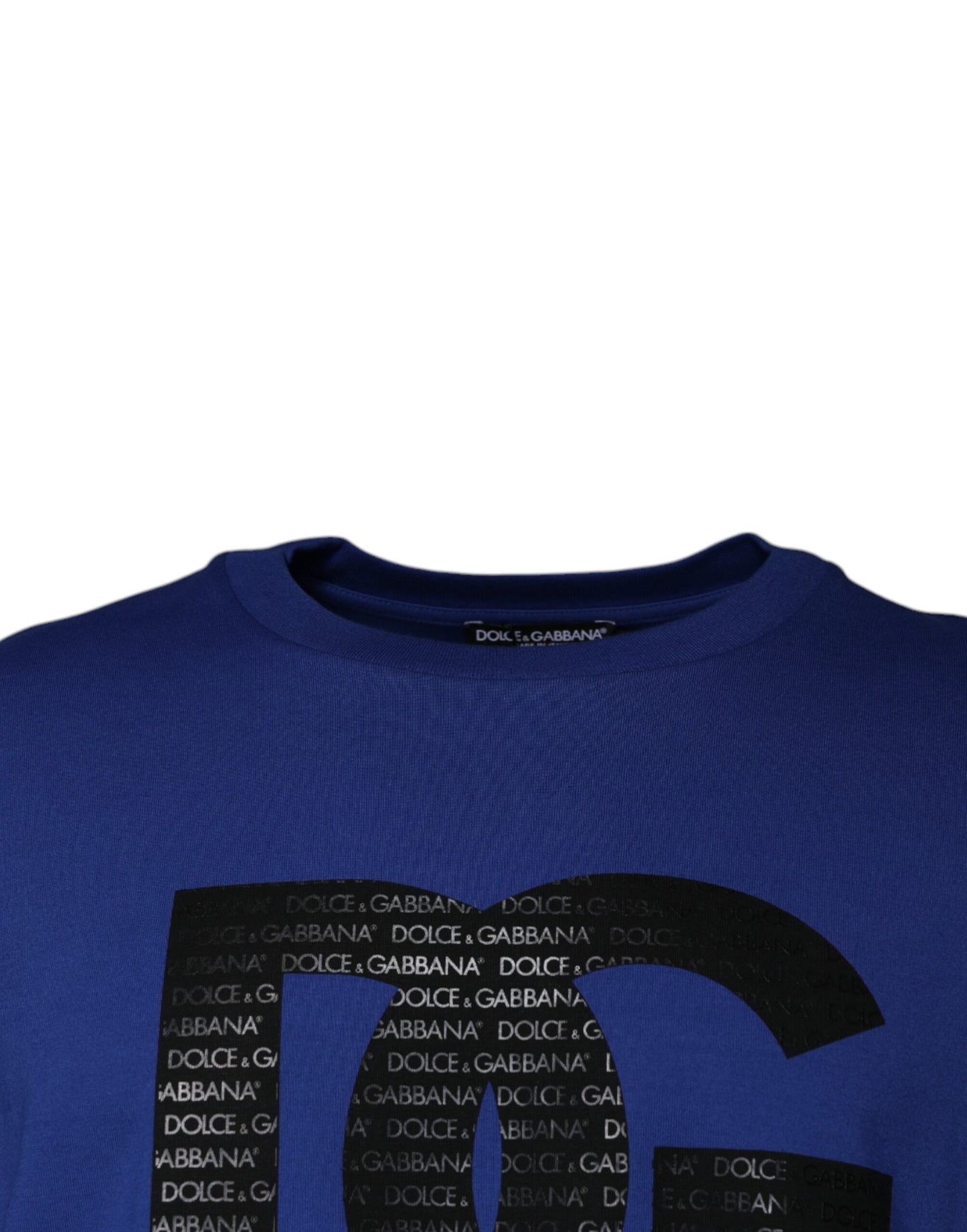 Dolce &amp; Gabbana – Blaues T-Shirt aus Baumwolle mit Rundhalsausschnitt und Logo-Print für Herren