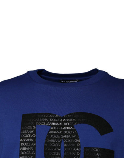 Dolce &amp; Gabbana – Blaues T-Shirt aus Baumwolle mit Rundhalsausschnitt und Logo-Print für Herren