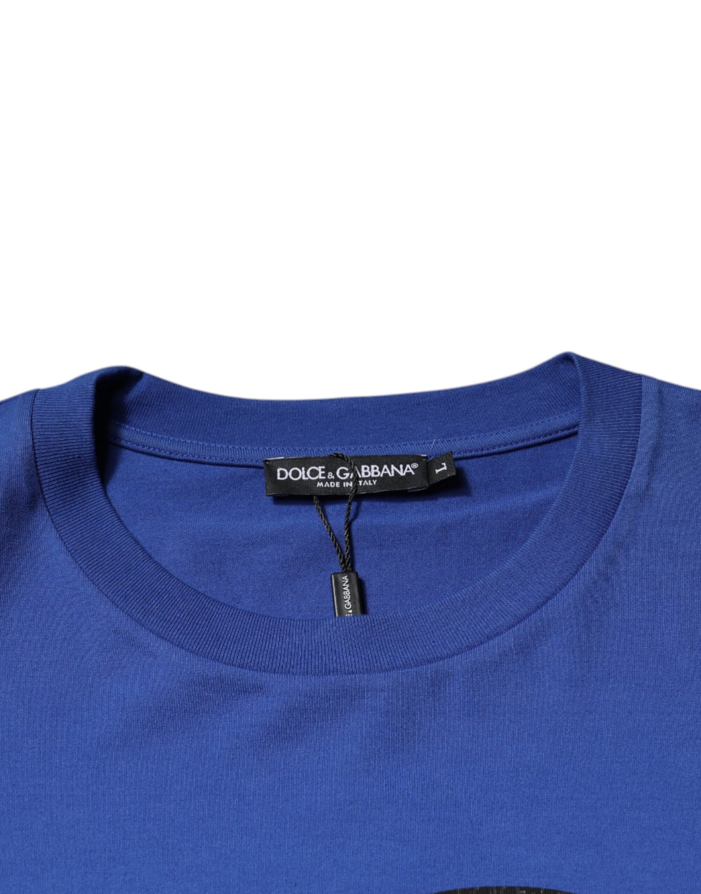 Dolce &amp; Gabbana – Blaues T-Shirt aus Baumwolle mit Rundhalsausschnitt und Logo-Print für Herren