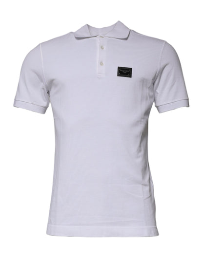 Dolce &amp; Gabbana – Weißes Poloshirt aus Baumwolle mit Logo-Schild und Kragen