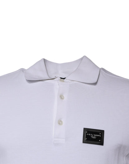 Dolce &amp; Gabbana – Weißes Poloshirt aus Baumwolle mit Logo-Schild und Kragen