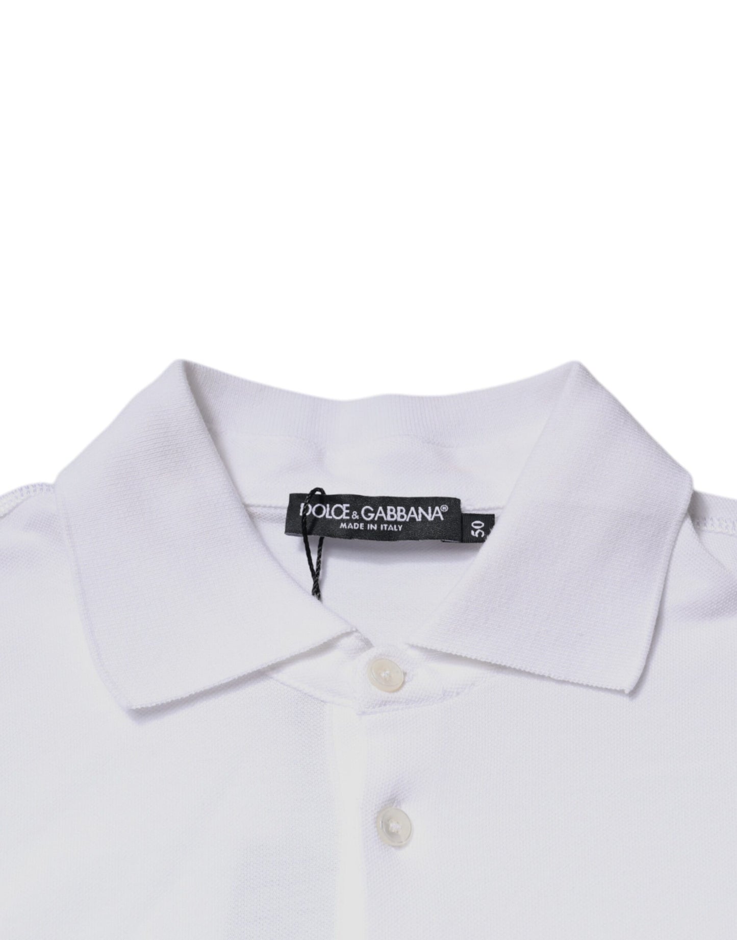 Dolce &amp; Gabbana – Weißes Poloshirt aus Baumwolle mit Logo-Schild und Kragen