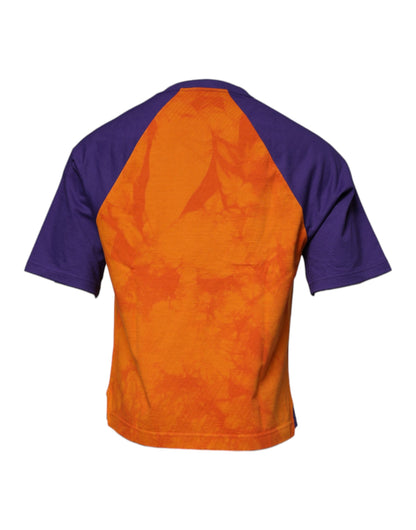 Dolce &amp; Gabbana – Orange-violettes T-Shirt mit kurzen Ärmeln und grafischem Print
