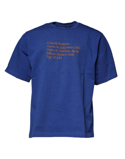 Dolce &amp; Gabbana – Blaues Baumwoll-T-Shirt mit Rundhalsausschnitt und grafischem Print