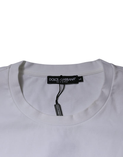 Dolce &amp; Gabbana – Weißes T-Shirt aus Baumwolle mit Rundhalsausschnitt und DG-Logo