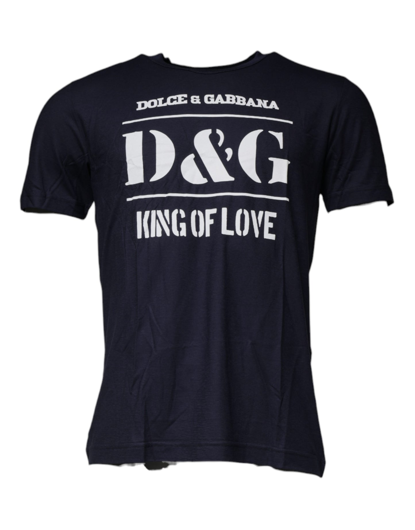 Dolce &amp; Gabbana Blaues D&amp;G King Of Love Baumwoll-T-Shirt mit Rundhalsausschnitt