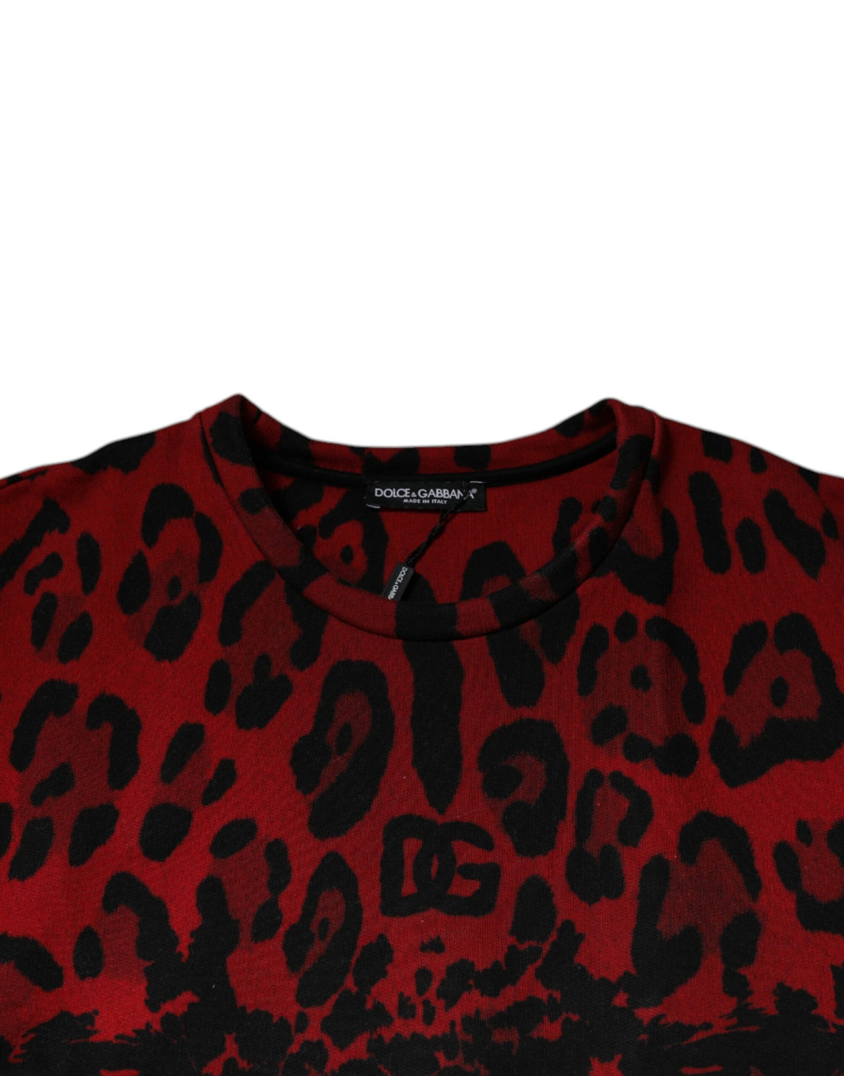 Dolce &amp; Gabbana Rotes ärmelloses Baumwoll-T-Shirt mit Leopardenmuster