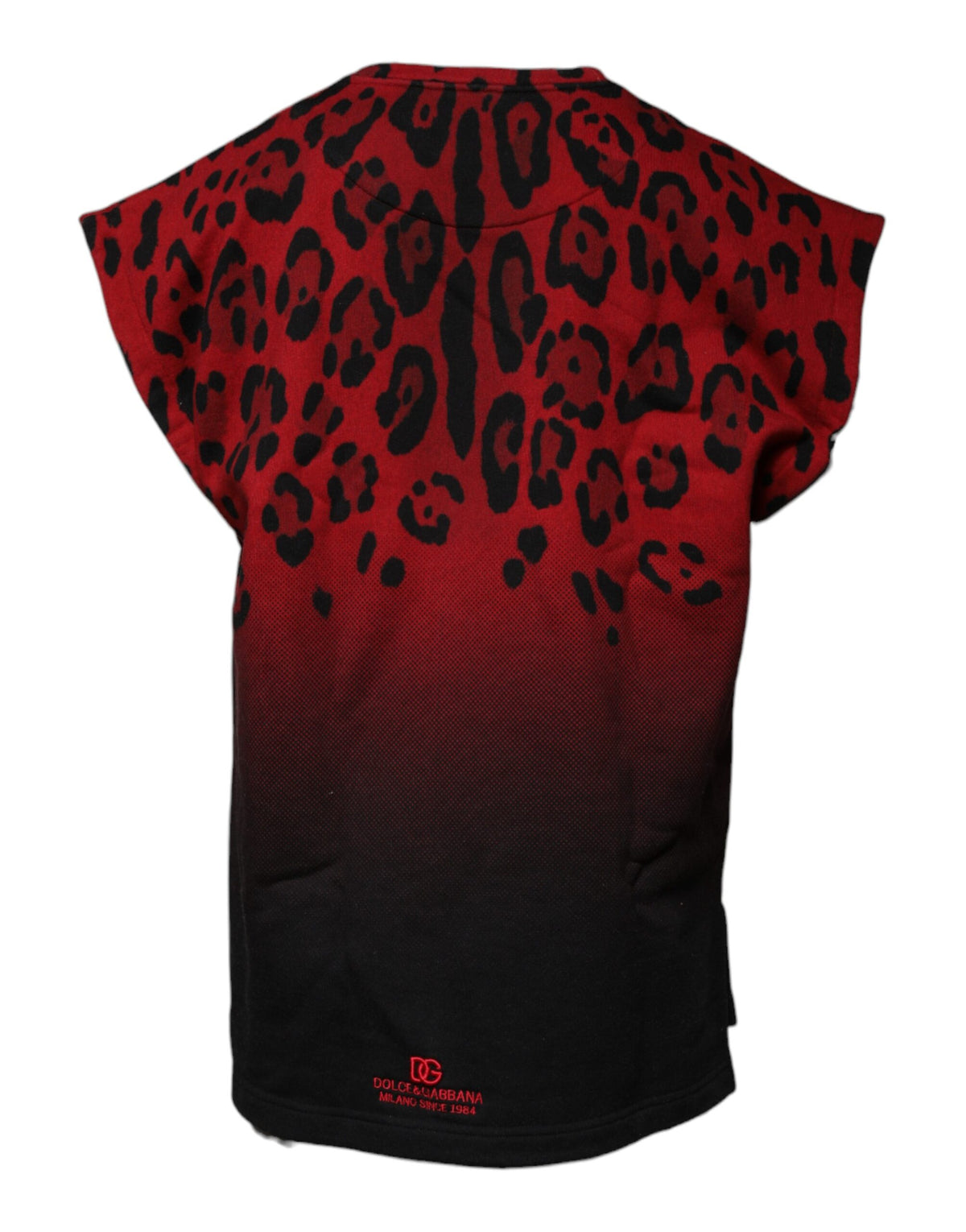 Dolce &amp; Gabbana Rotes ärmelloses Baumwoll-T-Shirt mit Leopardenmuster