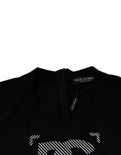 Dolce &amp; Gabbana – Schwarzes Nylon-T-Shirt mit Rundhalsausschnitt und grafischem Print