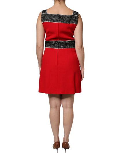 Dolce &amp; Gabbana – Rotes, ärmelloses Minikleid aus Wolle in A-Linie