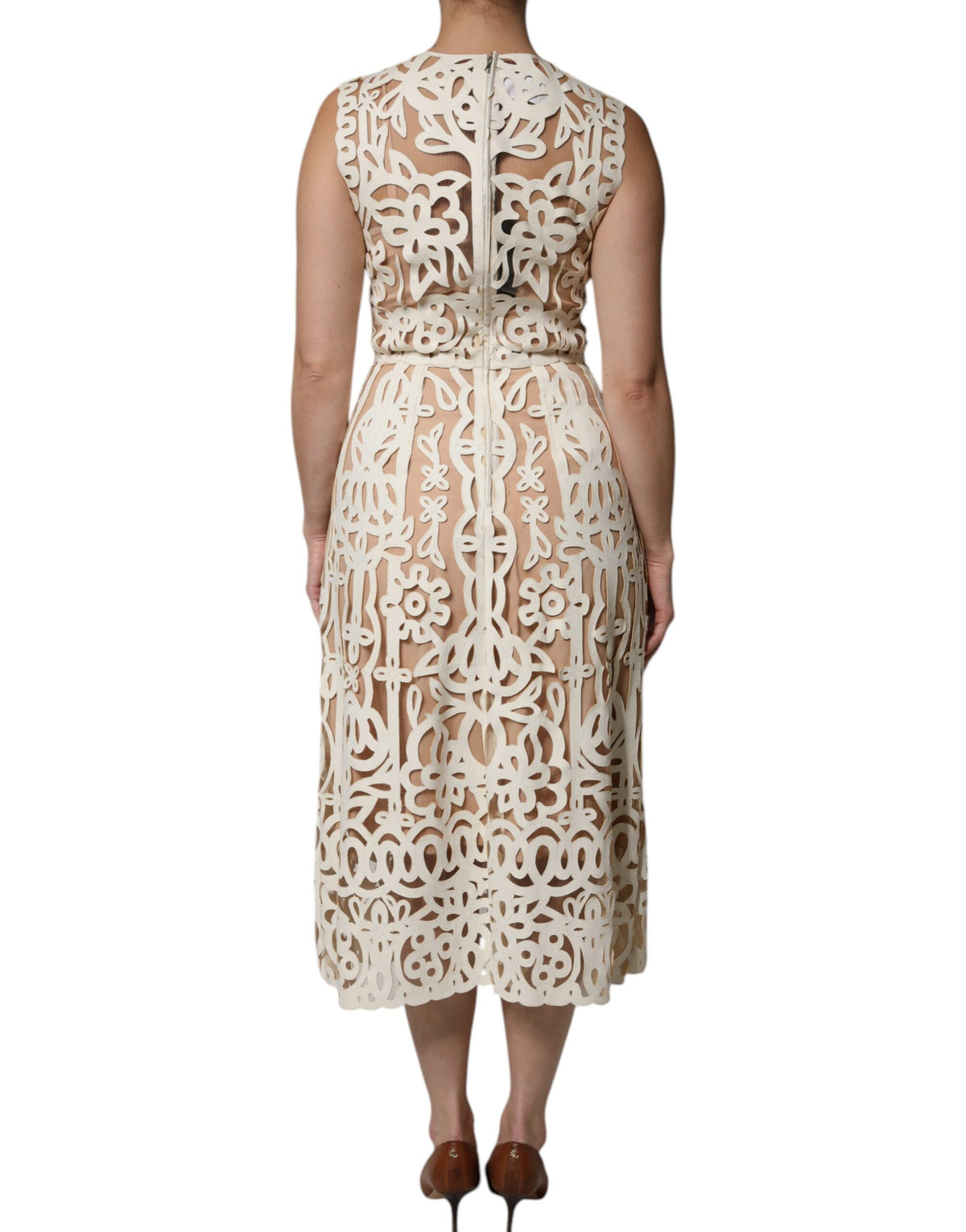 Dolce &amp; Gabbana – Ärmelloses Midikleid aus weißem Leder mit Cut-outs