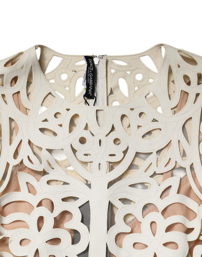 Dolce &amp; Gabbana – Ärmelloses Midikleid aus weißem Leder mit Cut-outs