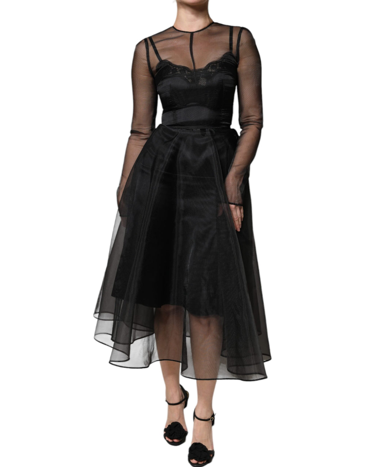 Dolce &amp; Gabbana – Schwarzes A-Linien-Midi-Cocktailkleid aus Tüll