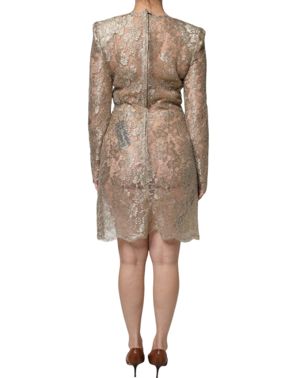 Dolce &amp; Gabbana – A-Linien-Etui-Minikleid mit goldener Blumenspitze