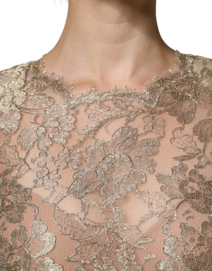 Dolce &amp; Gabbana – A-Linien-Etui-Minikleid mit goldener Blumenspitze