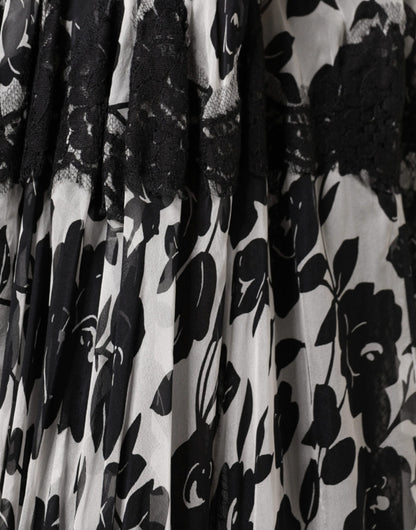 Dolce &amp; Gabbana – Maxikleid „Ricamo“ aus schwarzer Seide mit floraler Spitze