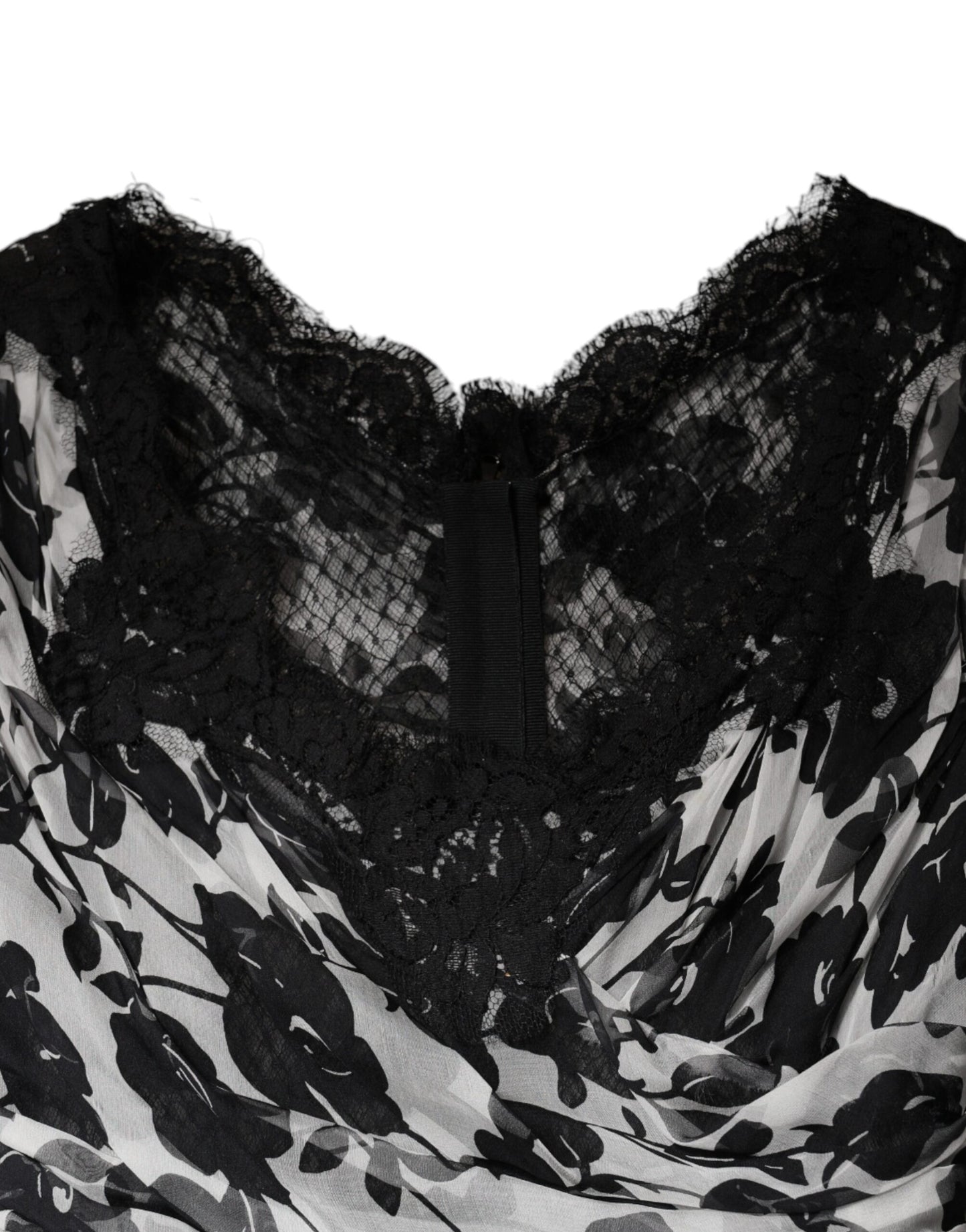 Dolce &amp; Gabbana – Maxikleid „Ricamo“ aus schwarzer Seide mit floraler Spitze