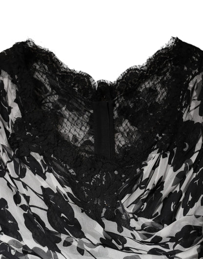 Dolce &amp; Gabbana – Maxikleid „Ricamo“ aus schwarzer Seide mit floraler Spitze