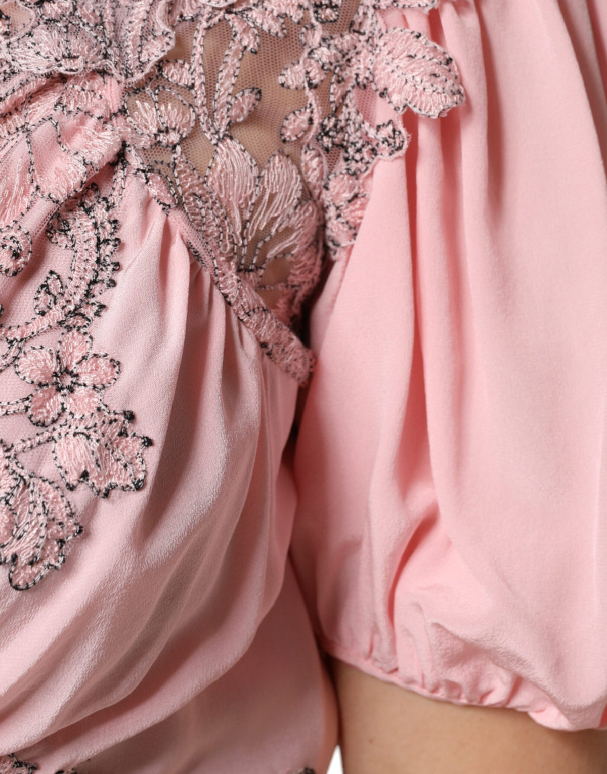 Ermanno Scervino – Rosafarbenes Midikleid mit Blumenspitze und kurzen Ärmeln sowie V-Ausschnitt