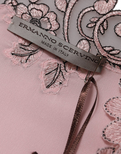 Ermanno Scervino – Rosafarbenes Midikleid mit Blumenspitze und kurzen Ärmeln sowie V-Ausschnitt