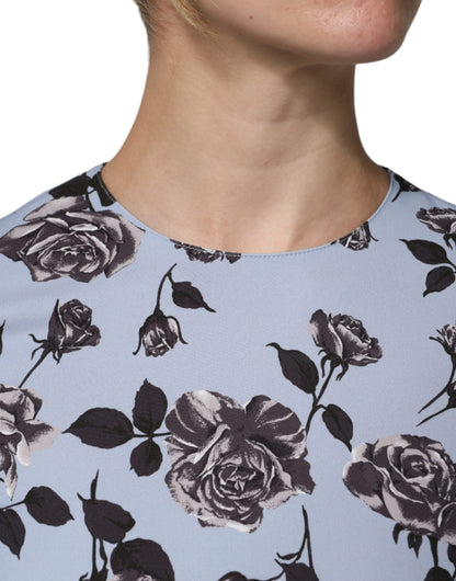Valentino – Hellblaues, geblümtes Minikleid in A-Linie mit langen Ärmeln