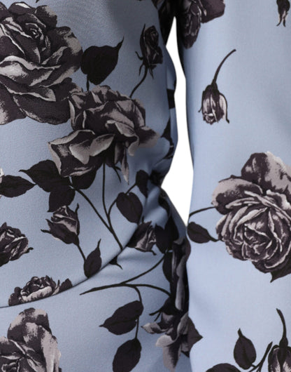 Valentino – Hellblaues, geblümtes Minikleid in A-Linie mit langen Ärmeln