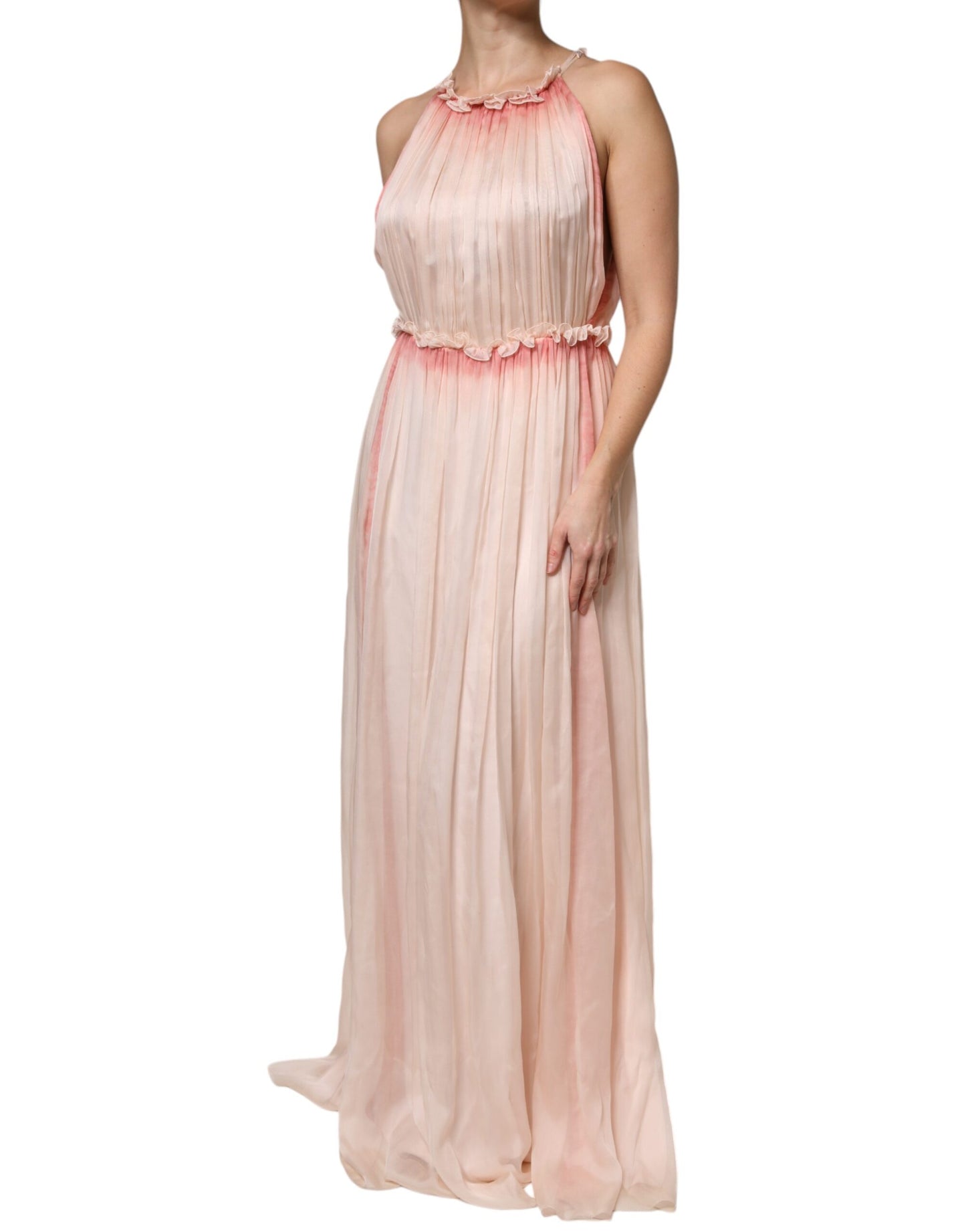 Alberta Ferretti – Ärmelloses, plissiertes Maxikleid in A-Linie, Rosa