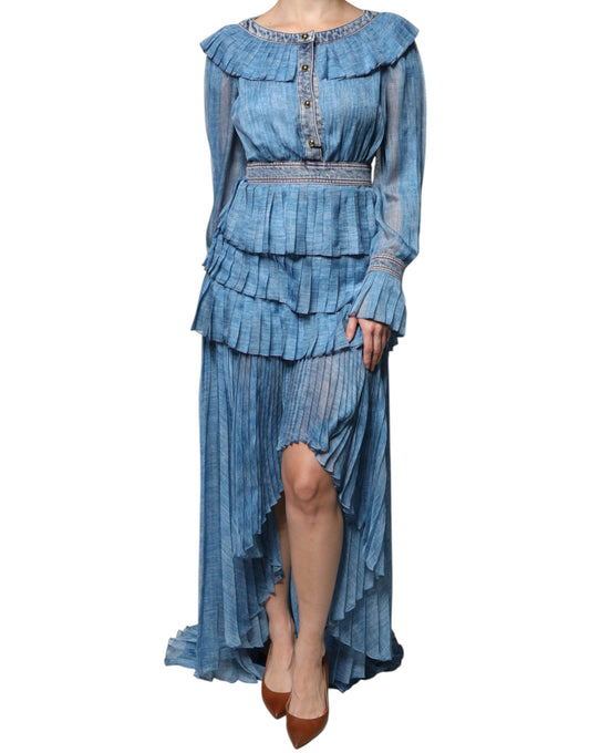 Philosophy – Blaues, langärmliges Lagenkleid