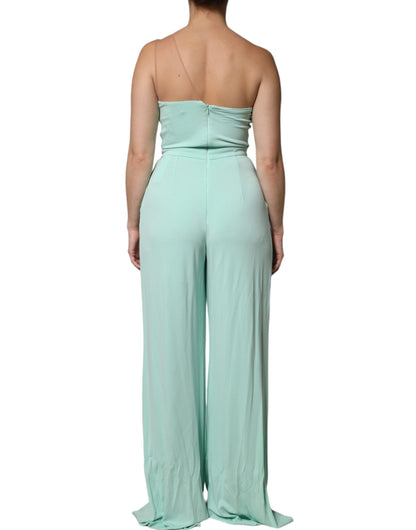 Elisabetta Franchi – Mintgrünes, langes Jumpsuit-Kleid mit einer Schulter