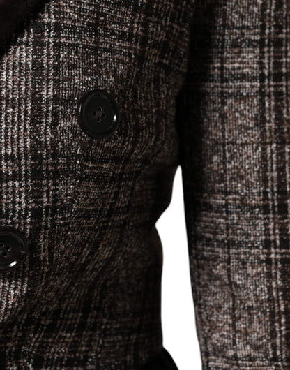 Dolce &amp; Gabbana – Braun karierte, langärmlige Kurzmanteljacke