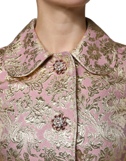 Dolce &amp; Gabbana – Manteljacke aus Jacquard mit Juwelenknöpfen in Metallic-Pinkgold