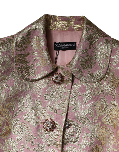 Dolce &amp; Gabbana – Manteljacke aus Jacquard mit Juwelenknöpfen in Metallic-Pinkgold