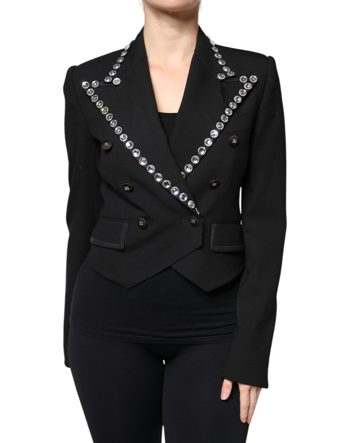 Dolce &amp; Gabbana – Zweireihige Blazerjacke mit schwarzem Kristall