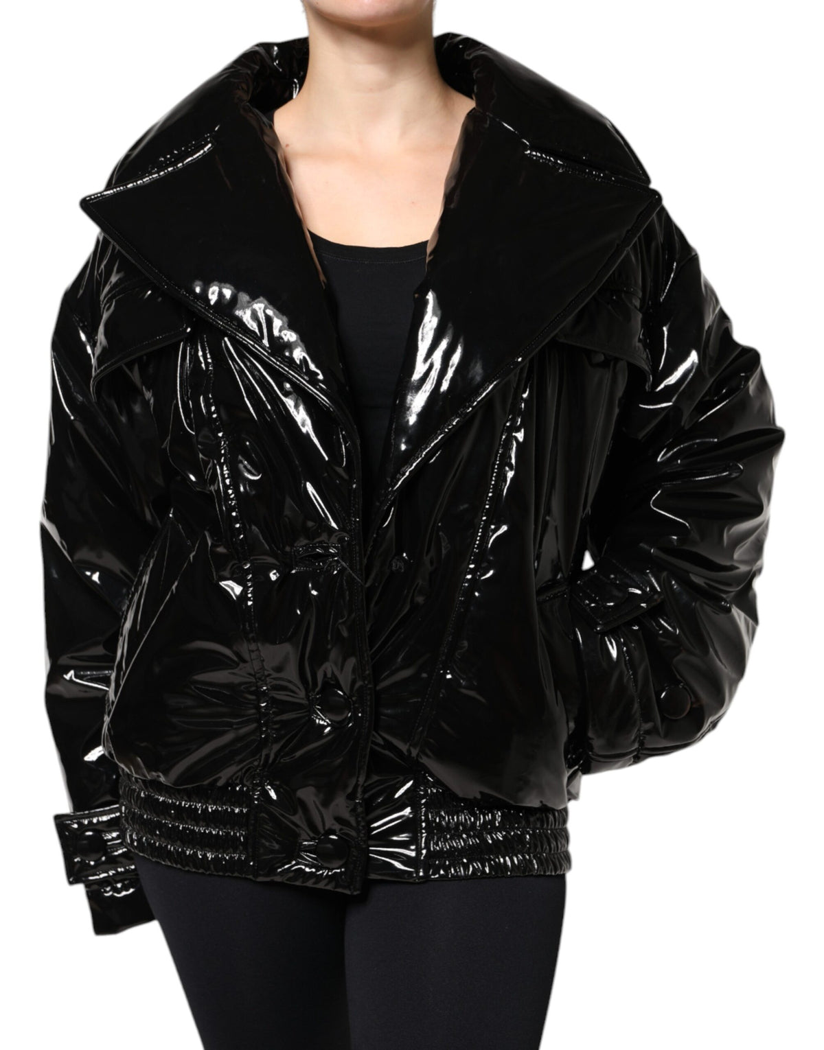 Dolce &amp; Gabbana – Schwarze Blousonjacke aus Polyester mit Knopfleiste