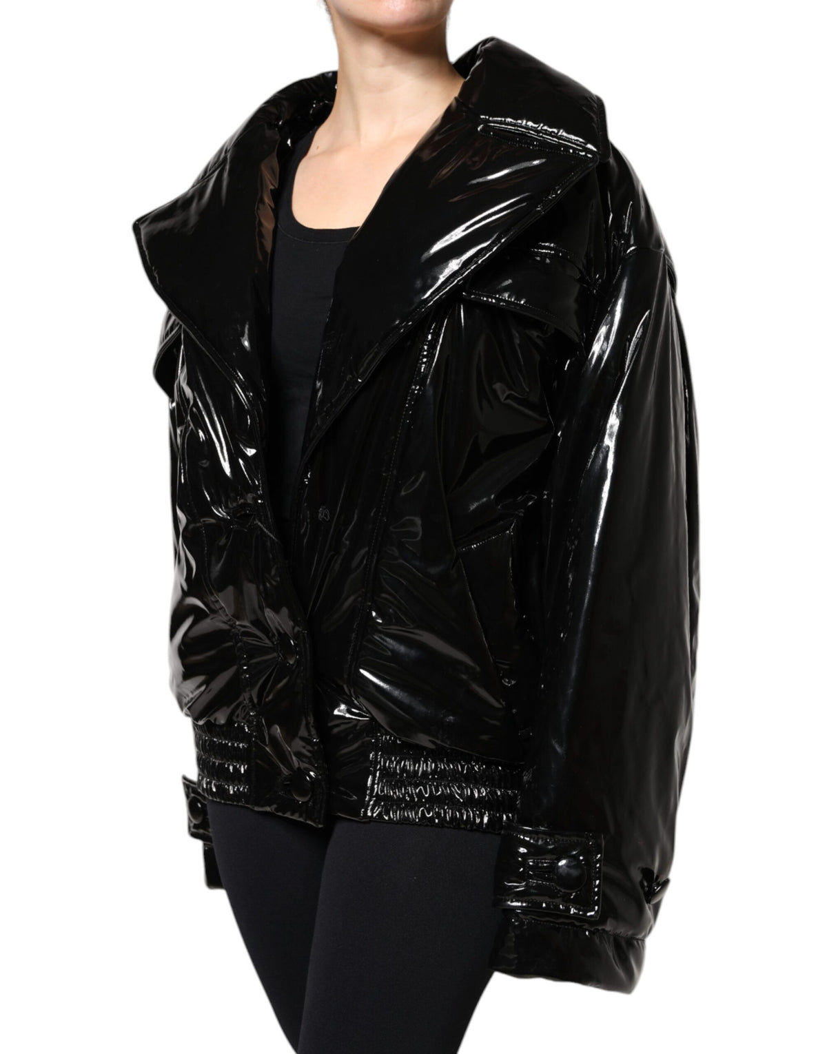 Dolce &amp; Gabbana – Schwarze Blousonjacke aus Polyester mit Knopfleiste