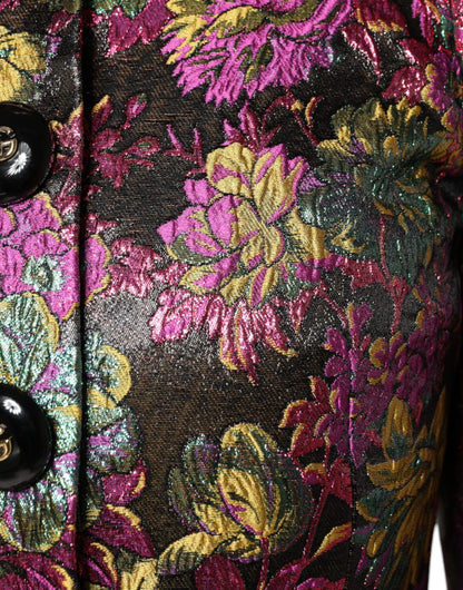 Dolce &amp; Gabbana – Kurze Jacquard-Jacke mit mehrfarbigem Blumenmuster