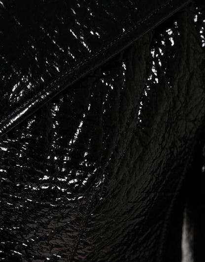 Dolce &amp; Gabbana – Schwarze, kurze, langärmlige Ledermanteljacke