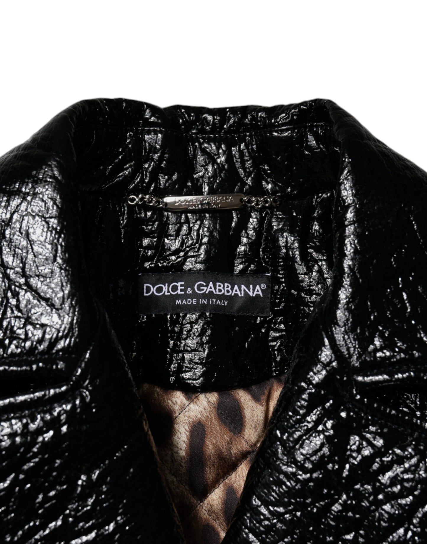 Dolce &amp; Gabbana – Schwarze, kurze, langärmlige Ledermanteljacke
