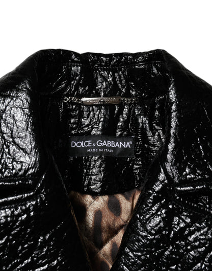 Dolce &amp; Gabbana – Schwarze, kurze, langärmlige Ledermanteljacke