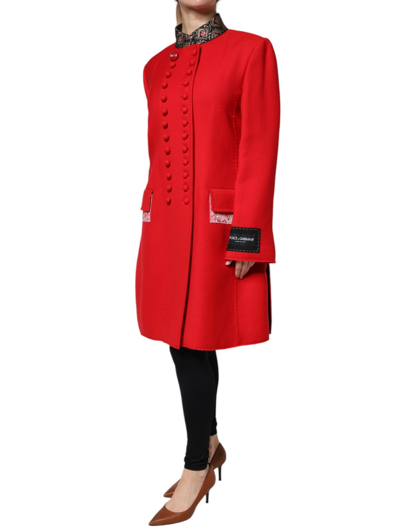 Dolce &amp; Gabbana Rote Jacquard-Trenchcoat-Jacke aus Wolle für Damen