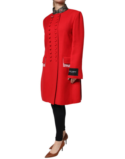 Dolce &amp; Gabbana Rote Jacquard-Trenchcoat-Jacke aus Wolle für Damen